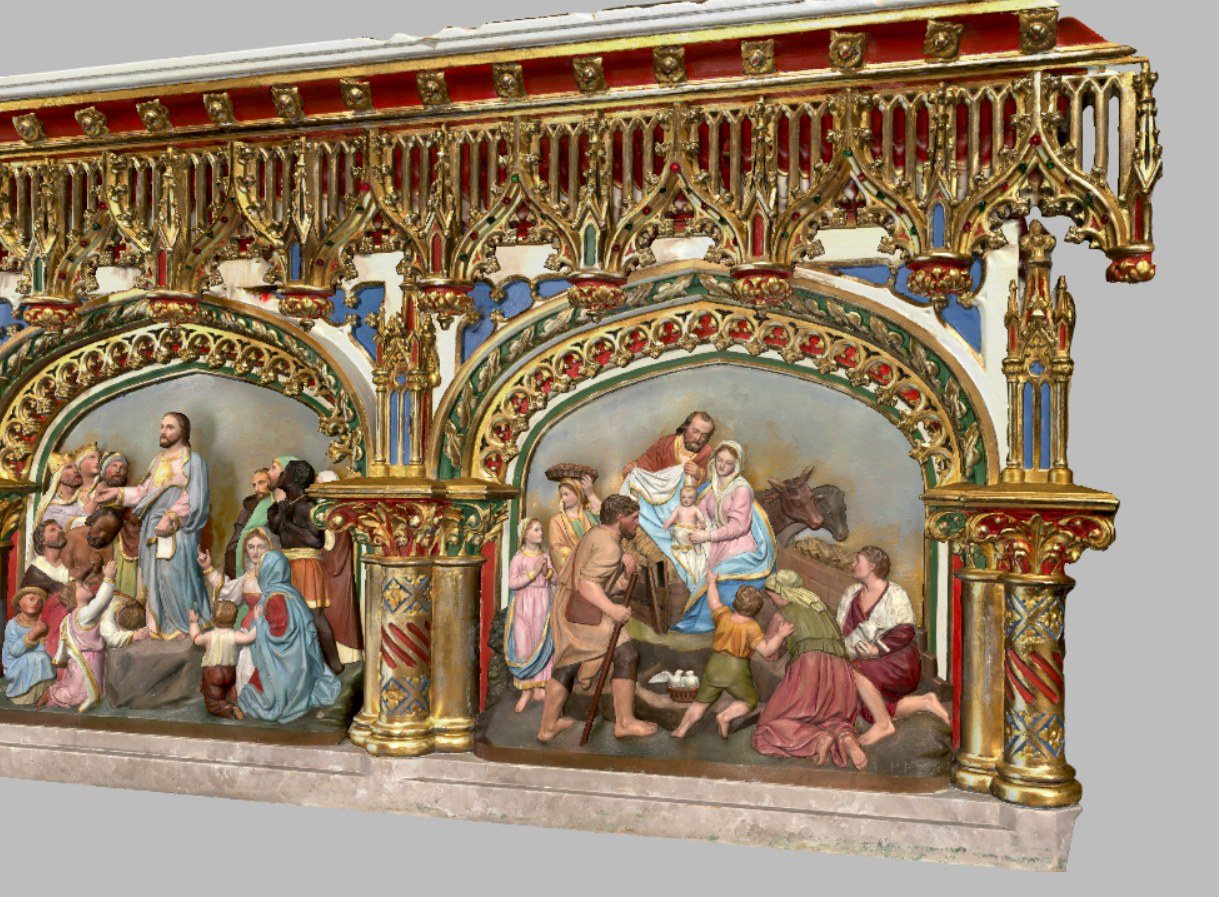 Full colour scan of the Notre-Dame altar reredos, gilding and painted figures intact